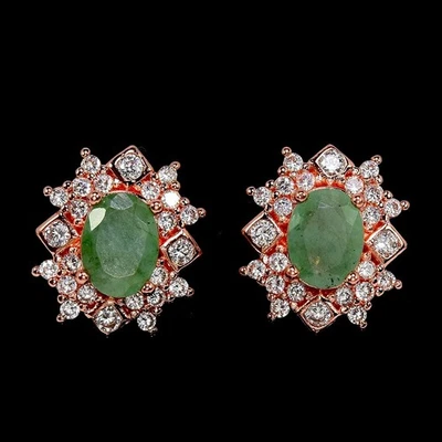 PENDIENTE NATURAL AAA VERDE ESMERALDA OVALADO Y BLANCO CIRCONITA ESTERLINA 925 PLATA ESTERLINA Foto 1 de 4