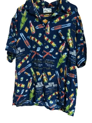 Camisa Big Dogs Tema Barbacoa Azul Abotonada Talla Grande Nostalgia, Años 80 Caprichosa Foto 1 de 4