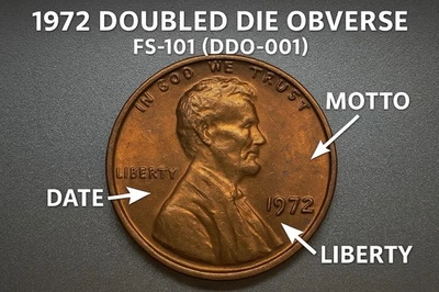 1972 Lincoln Cent 1c – Doubled Die Obverse FS-101 (DDO-001) – Key Variety - Image 1 of 4