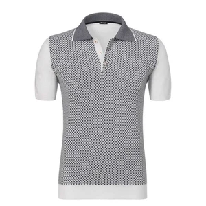 NWT $1525 KITON All-Monogram Cotton Polo Shirt in Black & White ITALY Size L - Picture 1 of 3