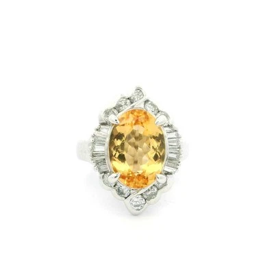 Platinum GIA 5.51ctw Oval Orangy Yellow Imperial Topaz & Diamond Ring - Image 1 of 4