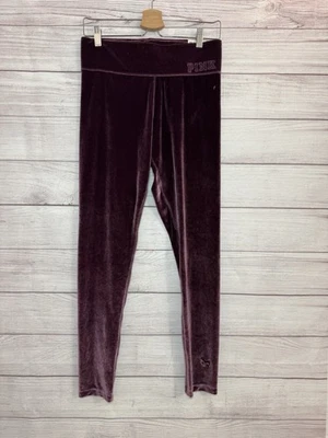 Victoria’s Secret PINK Purple Velour Logo Flat Yoga Leggings MEDIUM - Image 1 of 4