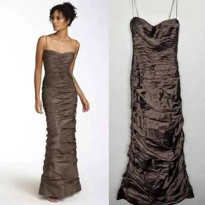 Teri Jon Rickie Freeman Taffeta Silk Ruched Gown Maxi Satin Women's Size 4 NEW - Image 1 of 4