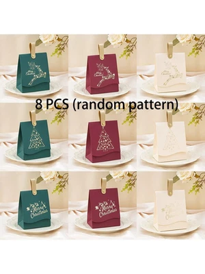 8pcs Mini Christmas Gift Boxes with Ribbon Red Green Candy Boxes for Party Decor