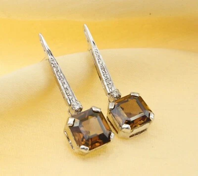 925 Sterling Silver With Real Diamond and Champagne Dangle Earrings - Image 1 of 4