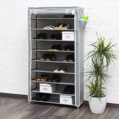 Scarpiera Salvaspazio 10 Ripiani 45 Paia Scaffale Acciaio e Tessuto TNT Grigio - Immagine 1 di 4