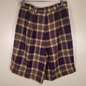 Neu ohne Etikett Vintage Talbots 10 lila/beige/grün karierte Wollshorts plissiert 29,5" x 10" - Bild 1 von 7
