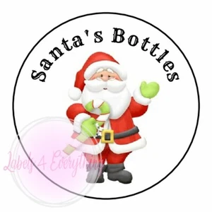 Santa Bottle Father Christmas Round Stickers Labels Seals Gift Tags Xmas - Picture 1 of 1