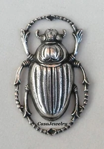 #4157 SMALL ANTIQUED STERLING SILVER PLATED SCARAB COMPONENT - 1 Pc - Picture 1 of 2