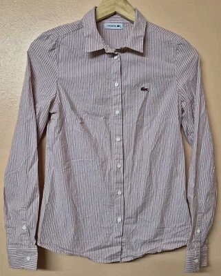 Blusa Camisa Lacoste Rosa Roja Rayas Elastizada Manga Larga Talla 36 Pequeña Foto 1 de 4