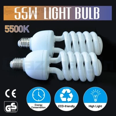 2x55W 5500K Photography Energy Saving Light Bulb Studio Spiral Daylight Lamp E27 - image 1 of 4