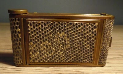 Ancien combiné poudrier rouge à lèvre étui cigarette en peau serpent - Photo 1/4