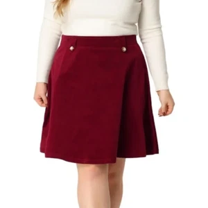 NWT Agnes Orinda Burgundy Corduroy Side Zip Button Decor Skirt Sz 4X - Picture 1 of 8