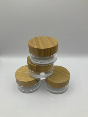 4pcs Empty 1 OZ/30ML Round Clear Glass Jars with Bamboo lids - Image 1 of 4