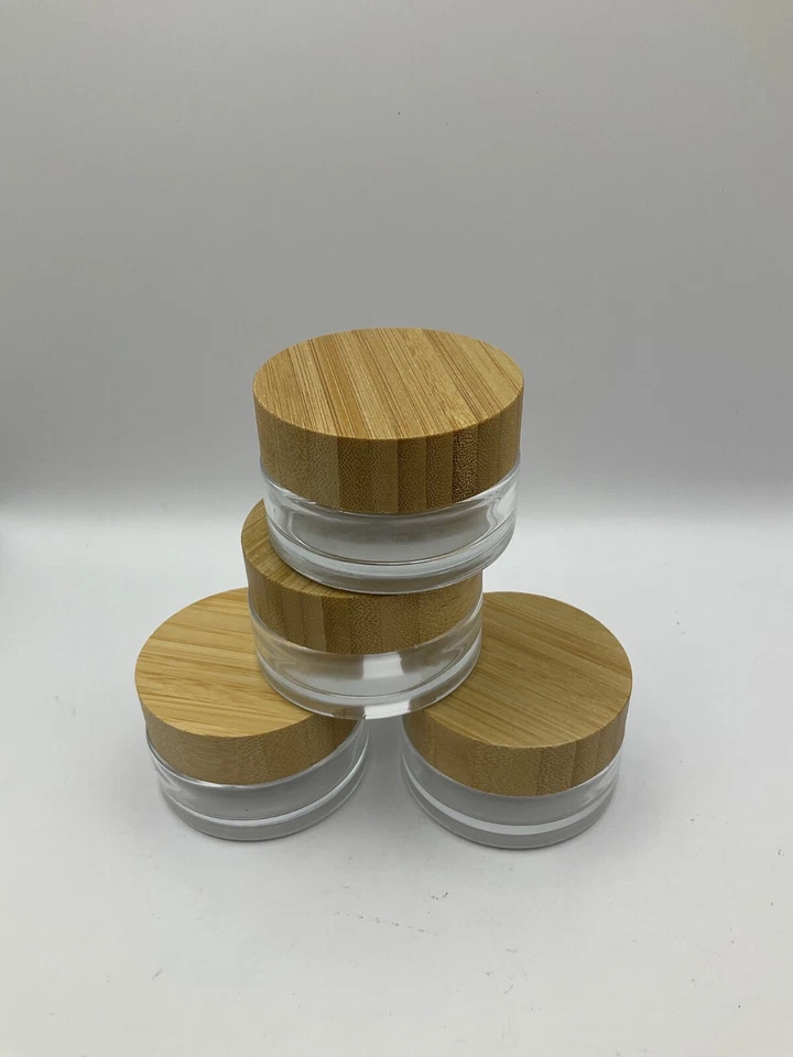 4pcs Empty 1 OZ/30ML Round Clear Glass Jars with Bamboo lids - Image 1 of 4
