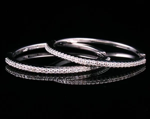 HOB SIGNED NATURAL UNTREATED 3/4ctw DIAMOND SOLID 14K WHITE GOLD HOOP EARRINGS - Picture 1 of 11