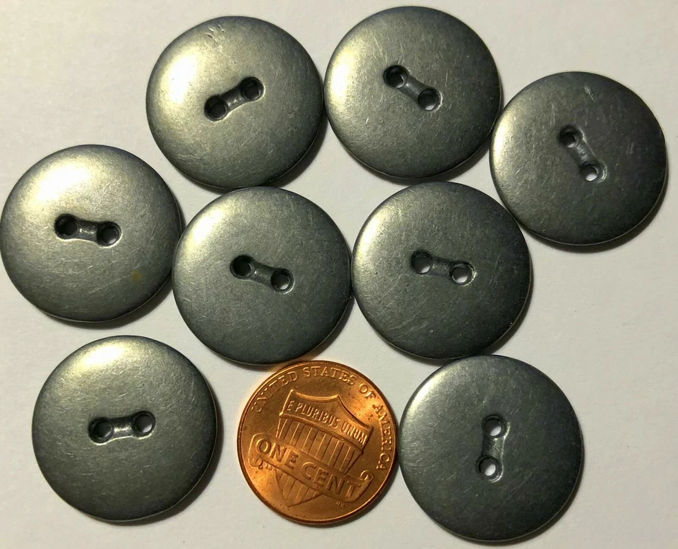 8 Heavy Grey Tone Metal Sew-through 2-sided 2-hole Buttons Almost 7/8" 22mm 3669 - Image 1 of 1