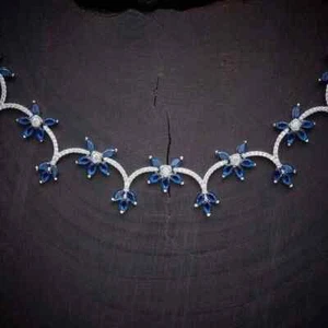 12 Ct Lab Created Sapphire Necklace With Stud Jewelry Set 14K White Gold Plated - Picture 1 of 4