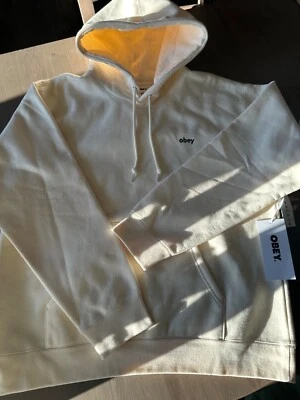 TOTALMENTE NUEVO Obey Hombre Grande Crema Gráfico Sudadera con Capucha Foto 1 de 4