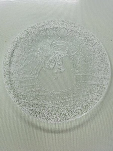 Heavy Clear Glass Christmas Serving Plate - Christmas Scene Snowman 12.5 dia. - Picture 1 of 2