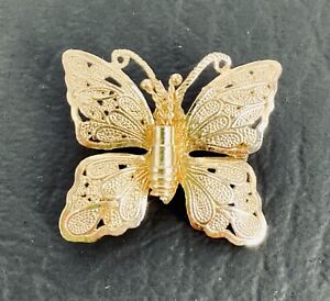 Small Gold Tone Butterfly Pin Brooch Costume Jewelry Intricate Stamped Design
