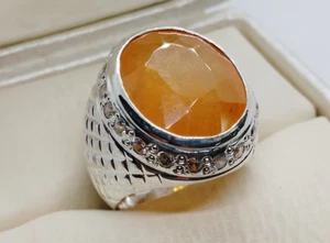 Natural Yellow Sapphire Ring Solid 925 Sterling Silver Handmade Ring For Men - Picture 1 of 5