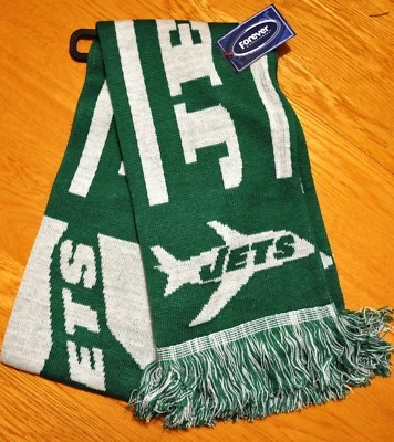 New York Jets Knit Winter Scarf Double Sided Retro Throwback Logo New - Image 1 of 3