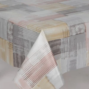 Grey Pink and Gold Blocks and Squares Pvc Wipe Clean Vinyl Tablecloth - Picture 1 of 2
