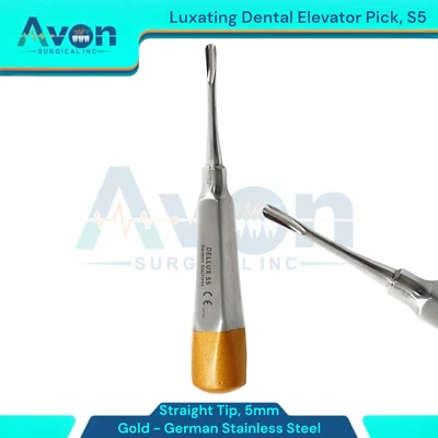 AVON SURGICAL 5mm Straight Tipped Dental Root Luxating Elevator, #S5, German Stainless (1pc)
