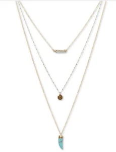 $49 Lucky Brand gold tone 30" multi strand necklace horn & charms O122 - Picture 1 of 8