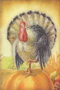 Vintage Thanksgiving Postcard RETRO Antique NEW REPRINT Turkey Standing Pumpkin - Picture 1 of 2