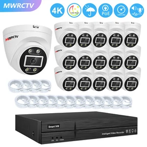 16pcs Audio 8MP 2.8mm Lens Dome Security Camera 16CH 4K 8POE NVR AI Home System - Picture 1 of 8
