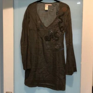 Miss Sixty Long Sleeve Appliqué Dress Olive Green Size M - Picture 1 of 8