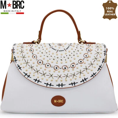 Bolso de mano M*BRC diseño por Massimo Braccialini blanco adorno étnico hecho en Italia Foto 1 de 4