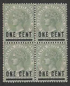 MALAYSIA ~ STRAITS SETTLEMANT ~ SG 93 1c on 8c GREEN ~ BLOCK OF 4 ~ MNH - Picture 1 of 2