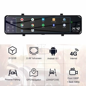 1080P HD 12" Android 8.1 4G WIFI 2CH Car GPS Rearview Mirror Dash Cam Recorder. - Picture 1 of 13
