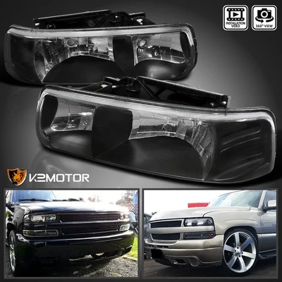 Black Fits 1999-2002 Chevy Silverado 2000-2006 Tahoe Suburban Headlights Pair - Image 1 of 4