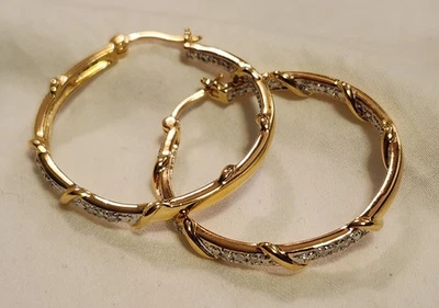 Ross Simons 925 Sterling Silver 18k Gold Vermeil Diamond Accent Hoop Earrings - Image 1 of 4