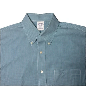 Brooks Brothers Mens Dress Shirt 16-34 Light Teal  Check Slim Fit  Fit - Picture 1 of 9