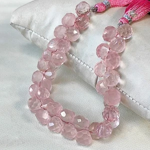Natural Rose Quartz Gems 8.5 mm Size Faceted Onion Briolette Beads 7" Strand - Picture 1 of 10