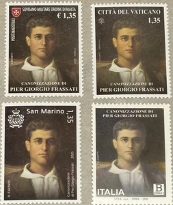 VATICANO ITALIA SAN MARINO SMOM 2025 PIER GIORGIO FRASSATI 4 FRANCOBOLLI NUOVI - Foto 1 di 1