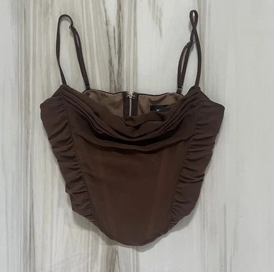 White Fox Women’s Brown Ruched Corset Tank Top w Adjustable Spaghetti Straps M - Image 1 of 4