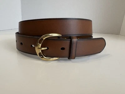Cinturón Lauren Ralph Lauren Hombre Talla M/34 Cuero Marrón Latón Hebilla Carrera Informal Foto 1 de 4
