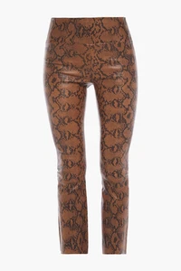 SPRWMN £1350 Marrón Serpiente Patada Acampanado Cuero Leggings Pantalones XS UK 6 US 2 NUEVO CON ETIQUETAS - Imagen 1 de 20