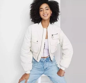 Wild Fable Women's Zip-Up Cropped Winter Bomber Jacket Utility Pockets Size XXL - Picture 1 of 3