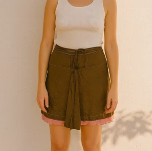 Denis Gagnon Rock Damen S Seide braun Lagenlook Metallic Rüschen Bindeband Taille gefüttert - Bild 1 von 9