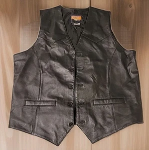 Cripple Creek Black Leather Vest Biker Western Button Up Motorcycle Mens L - Picture 1 of 5