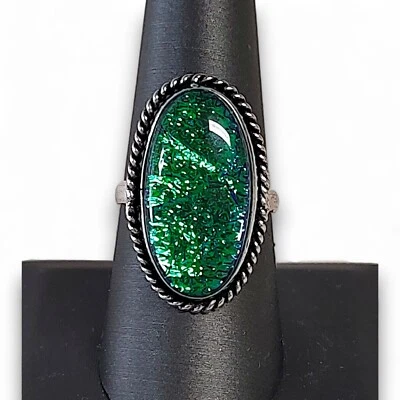 Dichroic Glass 925 Sterling Ring Size 8.75 Handcrafted - Image 1 of 4