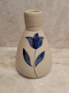 Williamsburg Pottery Bud Vase Cobalt Blue Salt Glaze Blue Tulip Stamped - Picture 1 of 5