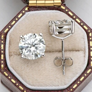 2.36TCW Round Lab Created Moissanite Stud Push Back Earrings 925 Sterling Silver - Picture 1 of 12